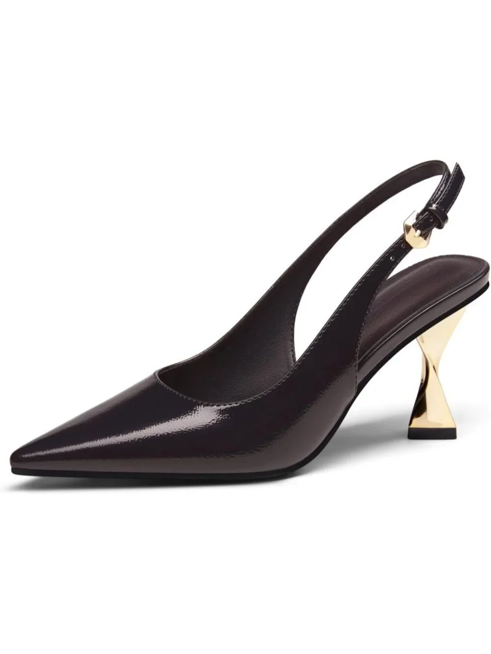 Women's Chocolate Kitten Heels Slingback Pointed Closed Toe Comfortable Shoes